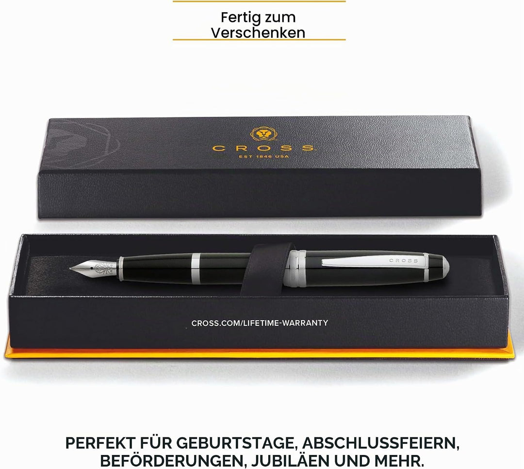 Cross Bailey Füllfederhalter (M-Feder, chromplattierte Beschläge) schwarz-lack, 1 Stück (1er Pack) S