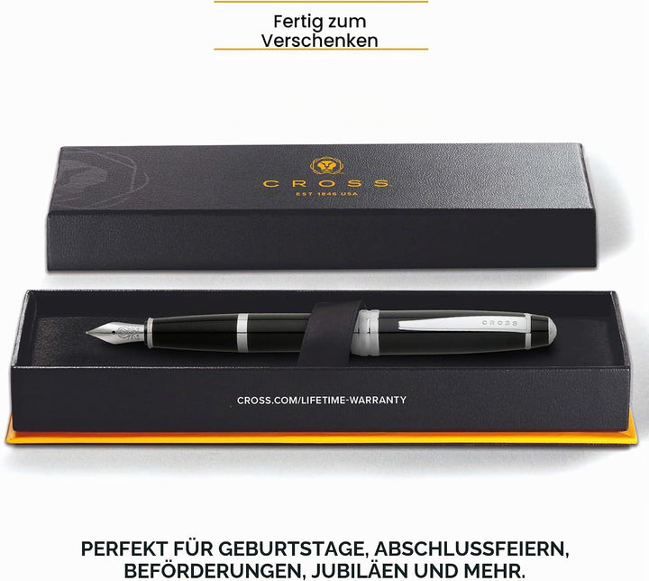 Cross Bailey Füllfederhalter (M-Feder, chromplattierte Beschläge) schwarz-lack, 1 Stück (1er Pack) S