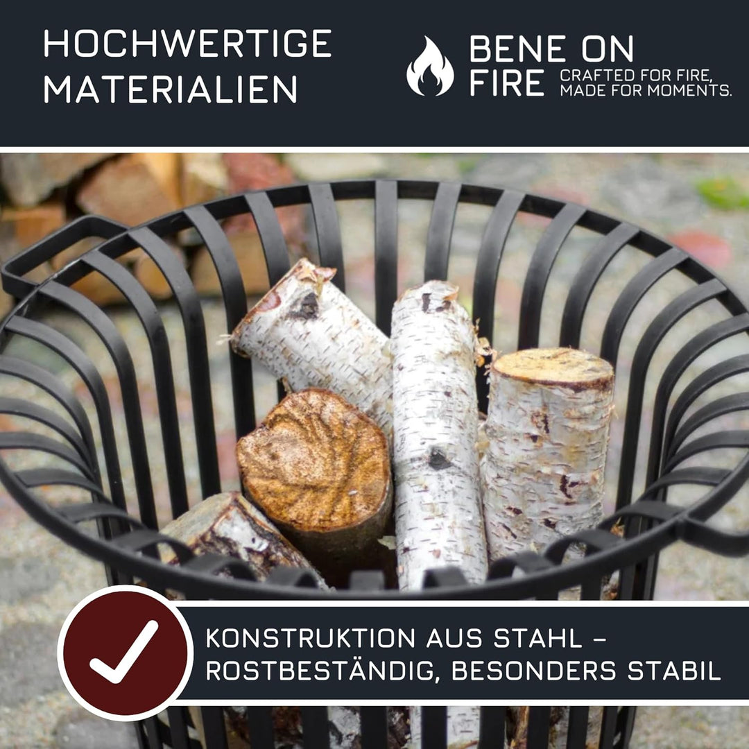 BENE ON FIRE Feuerschale rund Ø 60cm Tennessee aus Stahl | Feuerkorb für Garten | Feuerstelle mit Ko