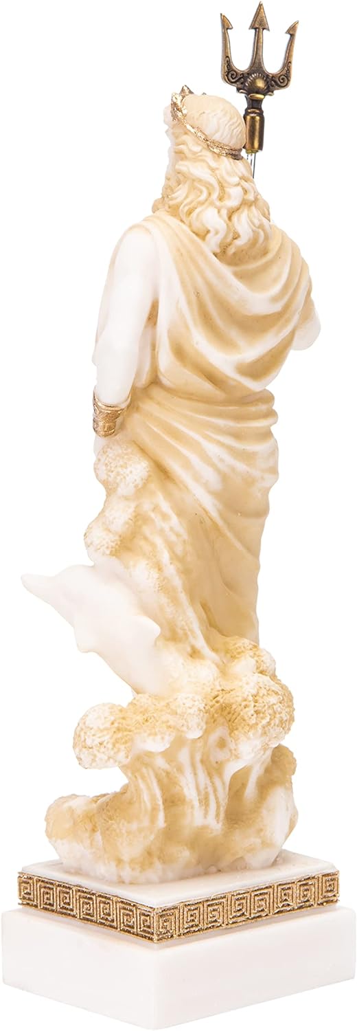 Poseidon Griechischer Gott des Meeres mit Dreizack Statue Figur Gold Alabaster 17,8 cm