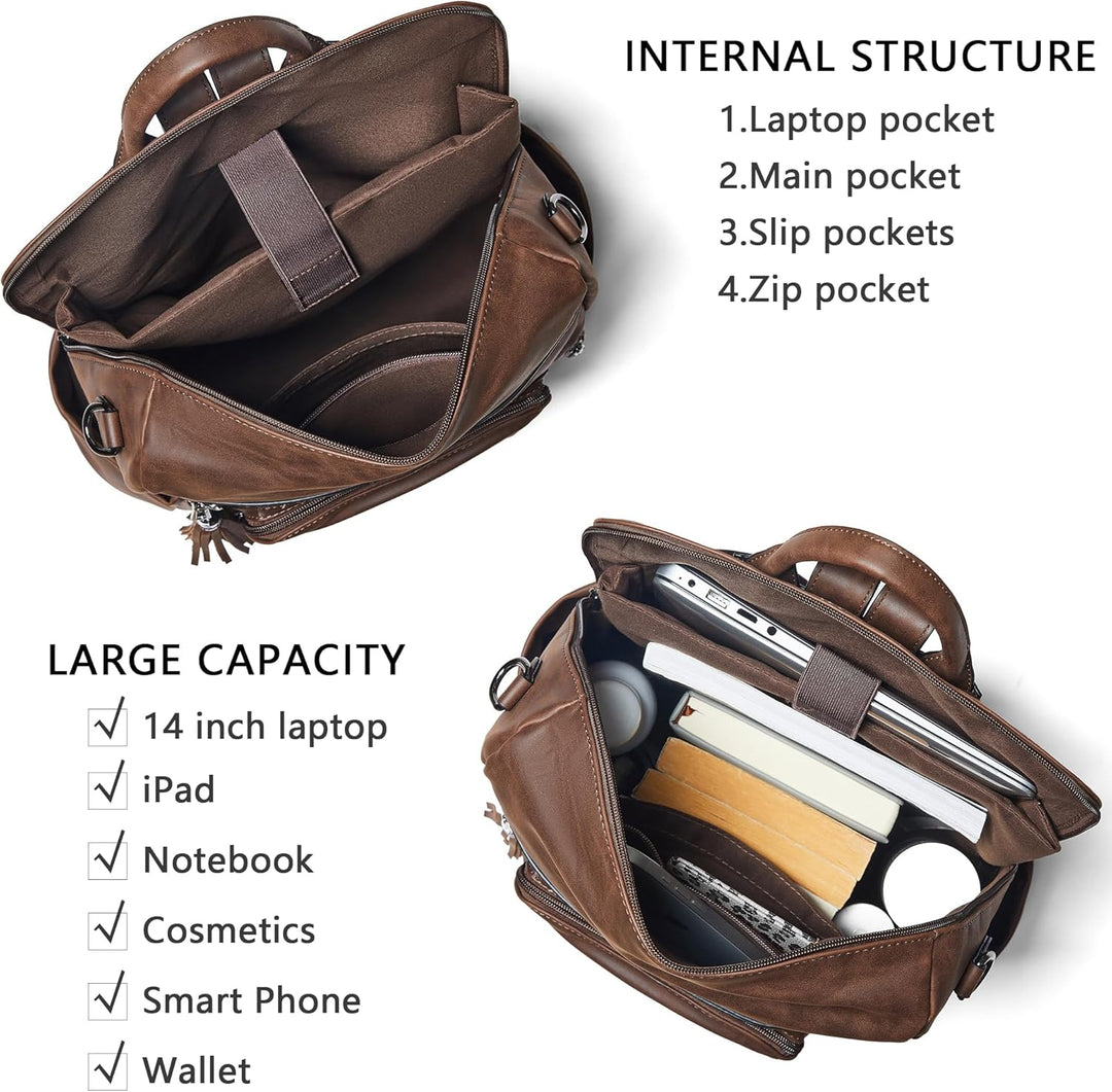 Shrrie rucksack damen elegant geeignet für 15,6Zoll-Notebooks Langlebig wasserdicht Damen aus Leder