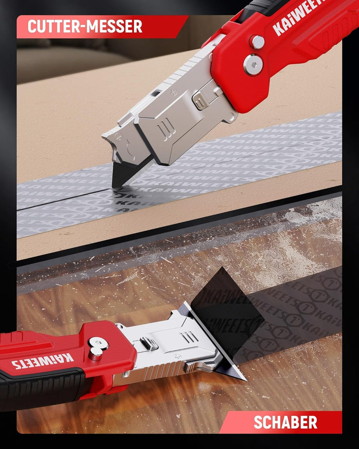 KAIWEETS 2-in-1 Cutter-Messer mit Schaber, Klappbares Universalmesser mit 3-Winkel-Verriegelung, Zin