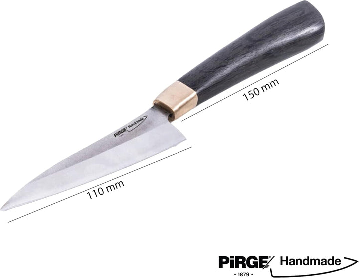 Pirge Handmade X KROP Küchenmesser | 11 cm Gemüsemesser | 60 HRC Edelstahl, 1500 Jahre altem Mooreic