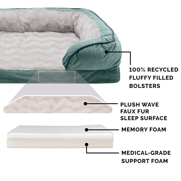Furhaven Large Memory Foam Dog Bed Perfect Comfort Plush & Velvet Waves Sofa-Style w/Removable Washa