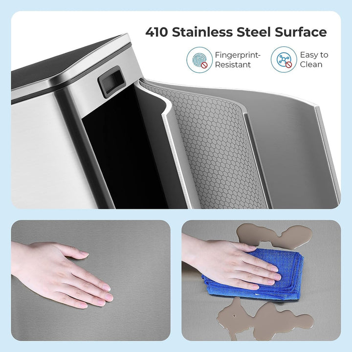 LIFERUN Mülleimer 2 Fächer, Abfalleimer Küche 60L (2x 30 Liter), aus Metall, mit Softclose Deckel, 2