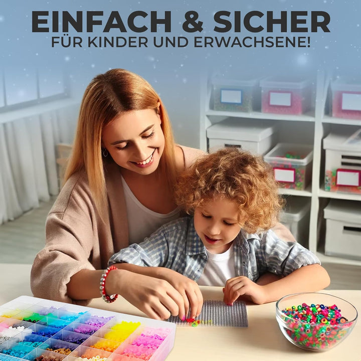 DEUPO24 Bügelperlen Set 5mm, 36 Farben, 10000 Perlen, Steckperlen mit Platten Bügelperlen Gross, Kin