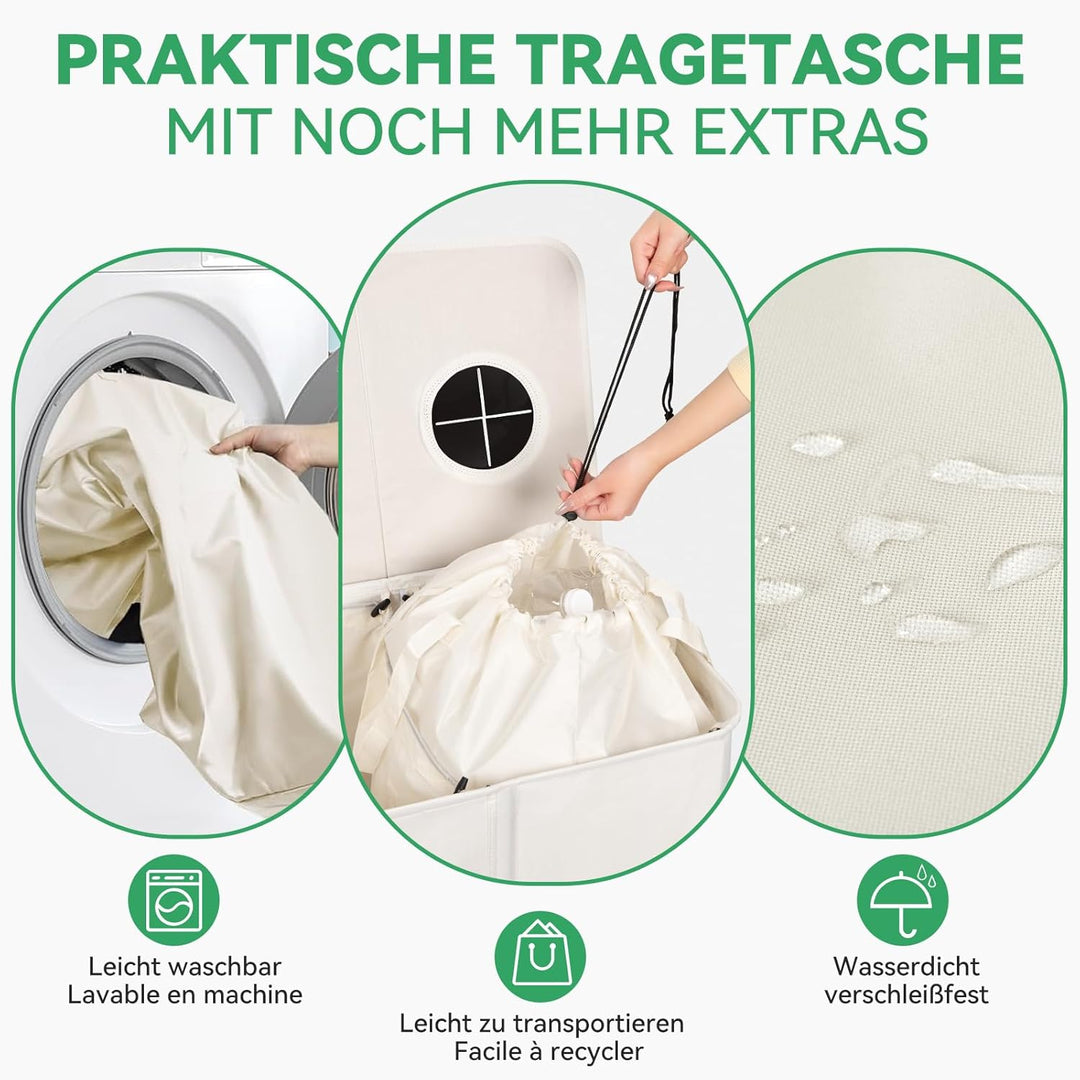 WOWLIVE Pfandflaschen Sammelbehälter 160L wit 2 fächer & 2 Tragetasche,Flaschensammler mit Loch Küch