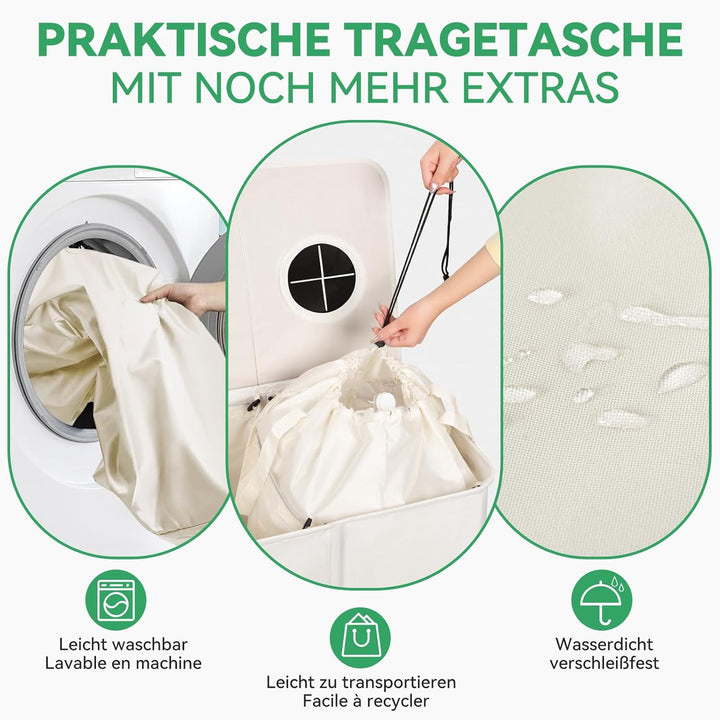 WOWLIVE Pfandflaschen Sammelbehälter 160L wit 2 fächer & 2 Tragetasche,Flaschensammler mit Loch Küch
