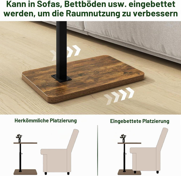IBUYKE Beistelltisch C Form, 360° Rotierbarer und Höhenverstellbar Sofatisch, Couchtisch für schmale