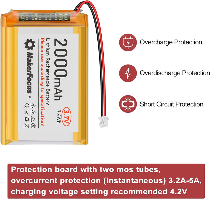 4 Stück 3,7V 2000mAh Lithium Batterie 1S 1C LiPo Akku mit Schutzplatine, Isolierband und Micro JST 1