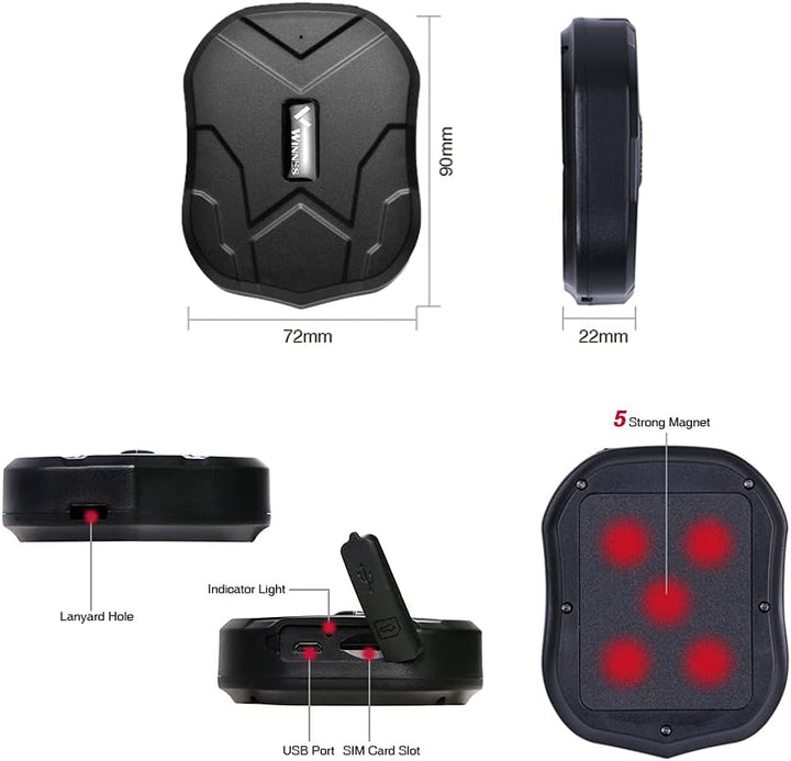 Winnes 4G GPS-Tracker Integrierte SIM-Karter, 5000-mAh-Akku, Aussergewöhnlich Lange Standby-Zeit，Ech