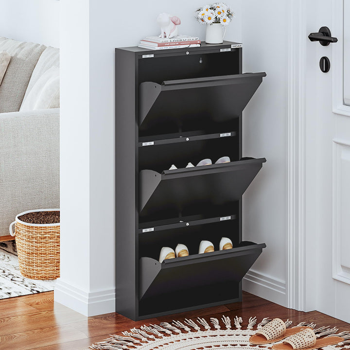 VEEHAUS Schuhregal Hoch Schuhkipper mit Magnetische Abdeckung Metall Montiert Schuhschrank Schmal un
