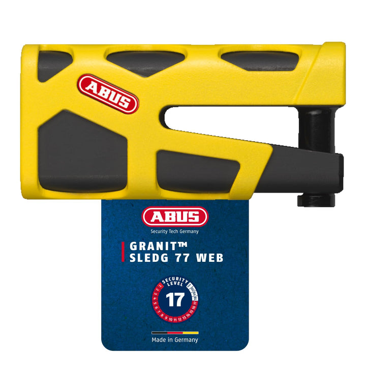 ABUS Bremsscheibenschloss Granit Sledg 77 yellow - Motorradschloss mit sicherem XPlus Zylinder und E