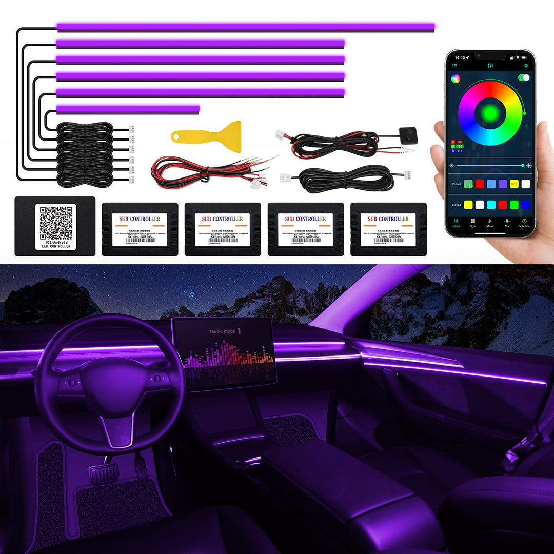 TWETIZ Acrylic Interior Car LED Strip Light with Wireless APP, RGB 6 in 1 with 175 inches 593 LEDs F