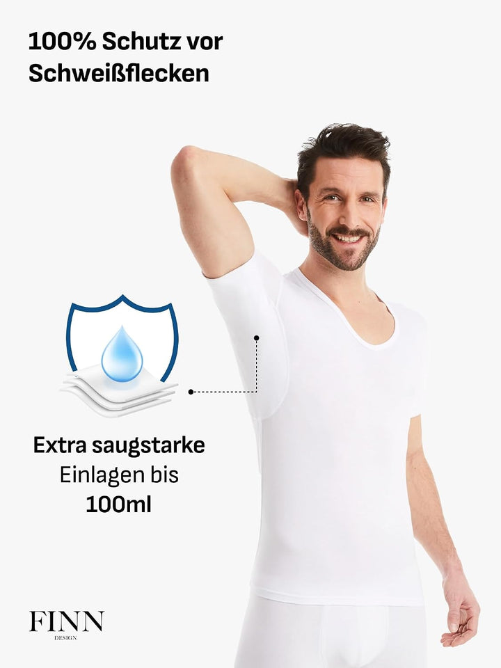 FINN Anti-Schweiss Shirt Herren mit V-Ausschnitt und integrierten Achselpads gegen Starkes Schwitzen