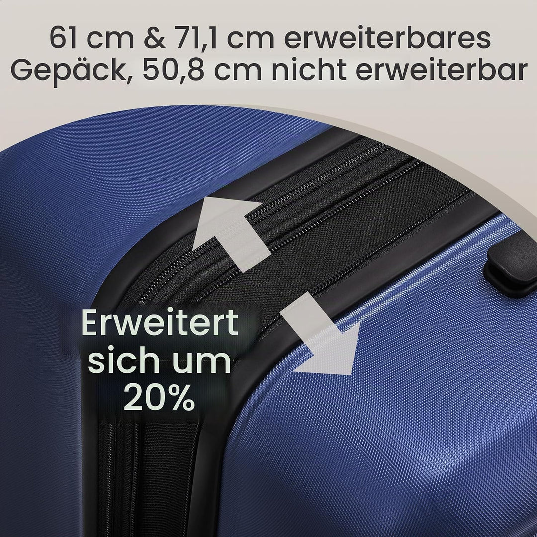 SHOWKOO Kofferset 3 Teilig Hartschale Leicht ABS+PC Erweiterbar Reisekoffer Haltbar Trolley Handgepä
