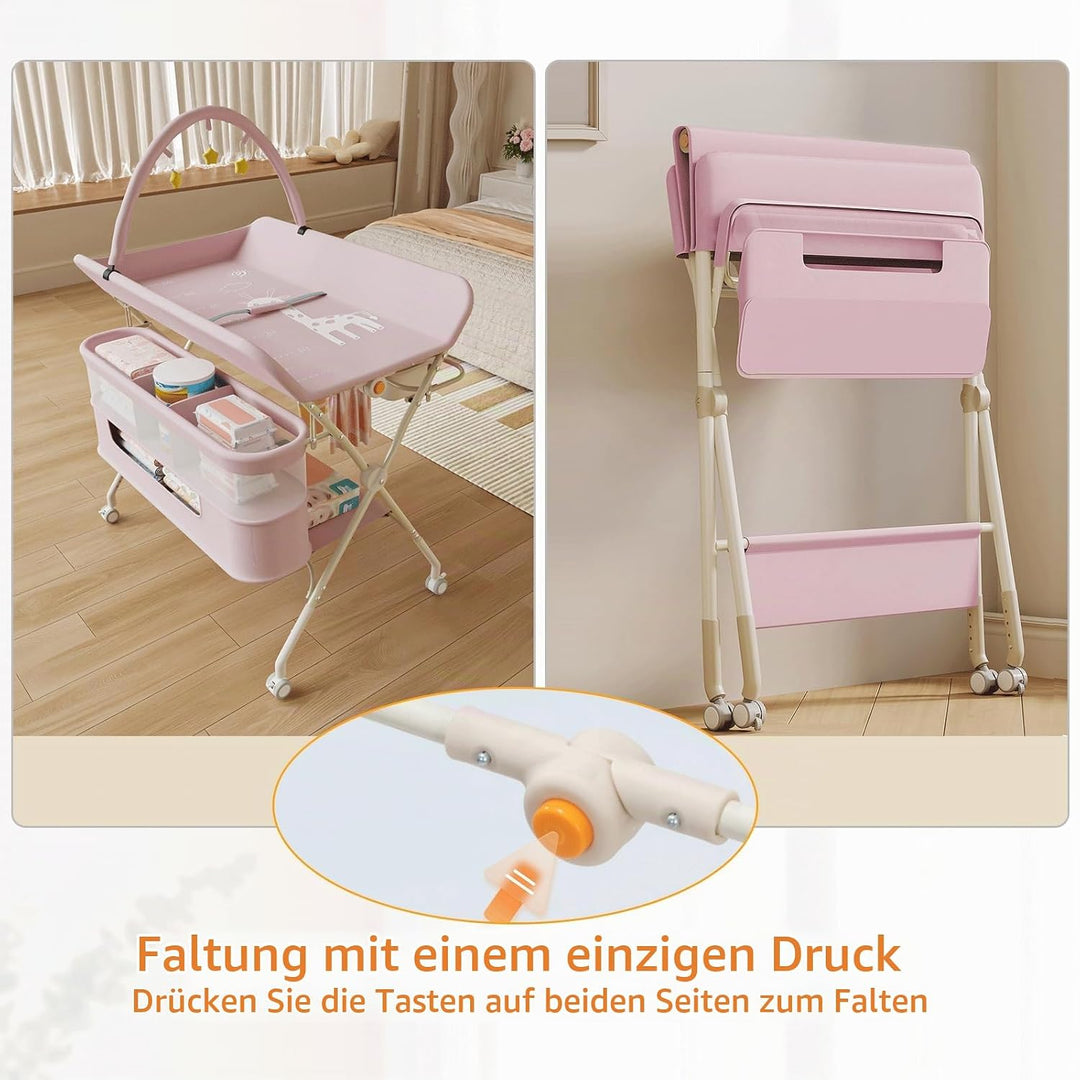 OHMG klappbare Wickelkommode Wickeltisch, Baby Wickelkombi, mit Wickelauflage Sicherheitsgurt und Ab