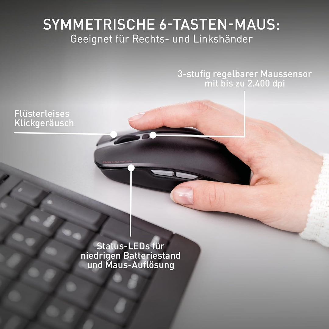 CHERRY STREAM DESKTOP RECHARGE, Kabelloses Tastatur-Maus-Set, Deutsches Layout (QWERTZ), 2,4 GHz Fun