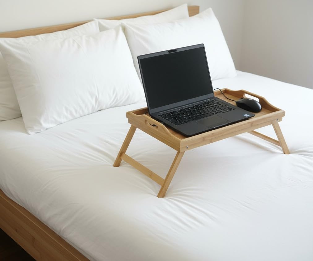 Betttablett klappbar gross Bambus Frühstückstablett fürs Bett Serviertablett mit Beinen Tablett Esse