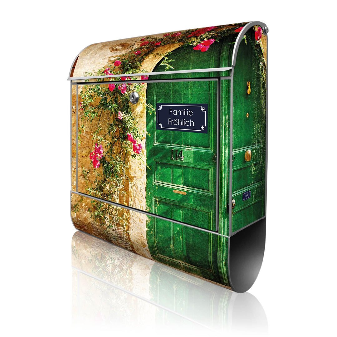 banjado® Design Briefkasten personalisiert mit Motiv Ferienhaus 39x47x14cm & 2 Schlüssel - Briefkast