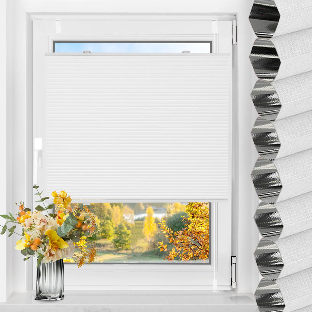 TFSKY Wabenplissee Plissee ohne Bohren Verdunkelung Klemmfix Zweifarbigz Weiss-Weiss B55 x H180 cm D