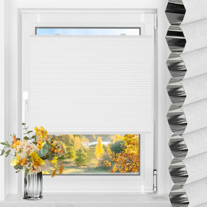 TFSKY Wabenplissee Plissee ohne Bohren Verdunkelung Klemmfix Zweifarbigz Weiss-Weiss B55 x H180 cm D