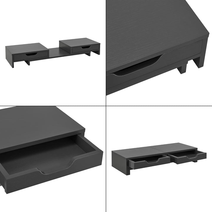 [en.casa] Monitorständer Marttila mit 2 Schubladen Monitorerhöhung 60x22x11cm Bildschirmerhöhung für