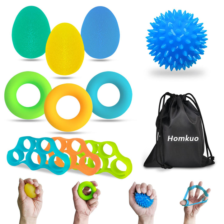 Homkuo Fingertrainer Knetball Handtrainer Set, 10 Stück Fingerexpander Handtraining Ball mit 3 Stärk