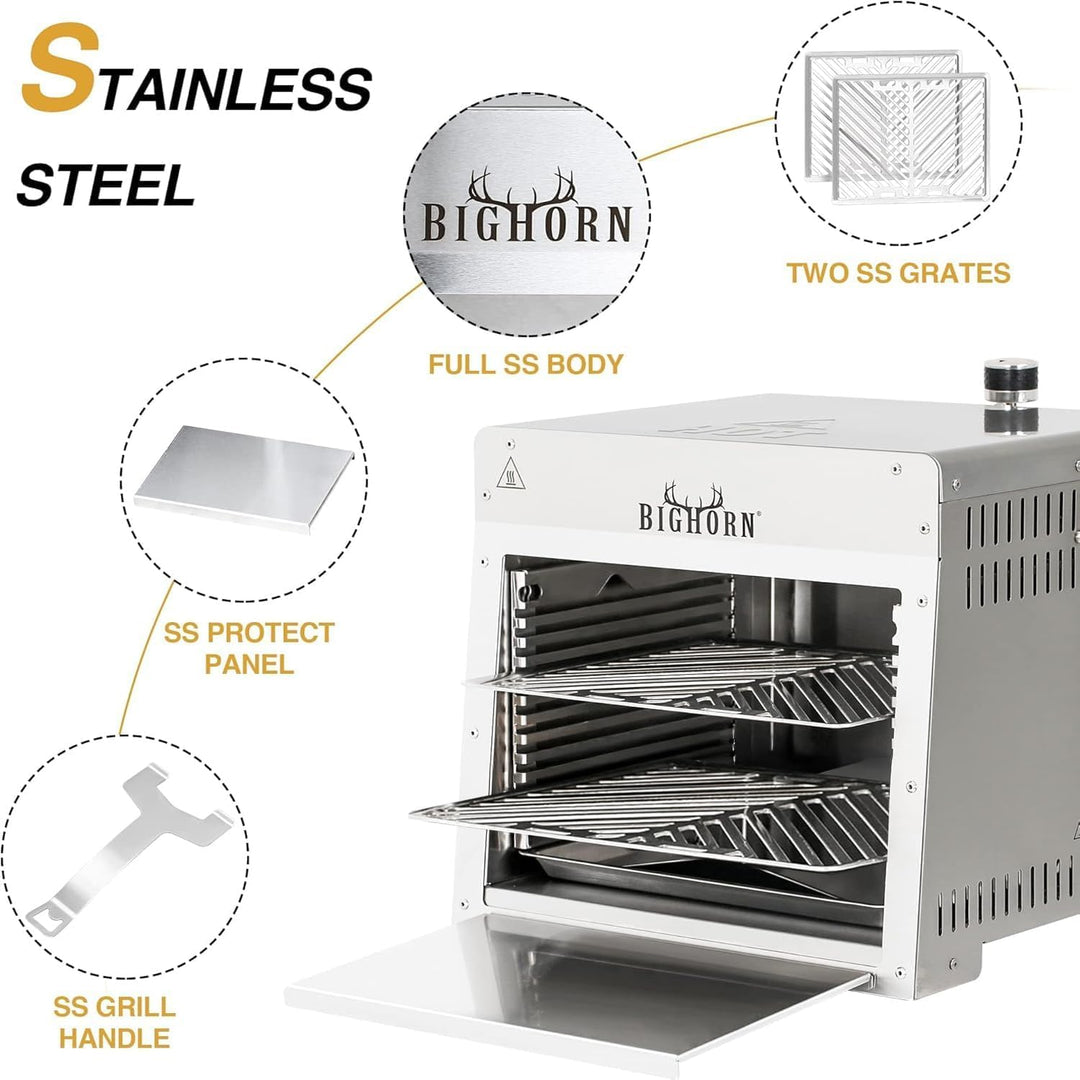 BIG HORN OUTDOORS 815.6 °C Infrarot Grill Tischplatte Broiler, tragbarer Propan-Steakkocher, Edelsta
