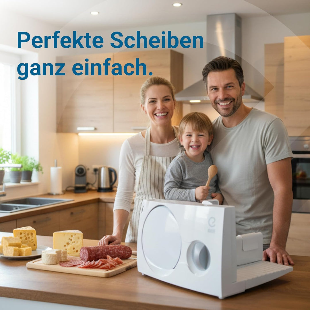 EUREL RS44 Allesschneider Made in Europa, Dauerschaltung, Serviertablett, platzsparend klappbar Elek