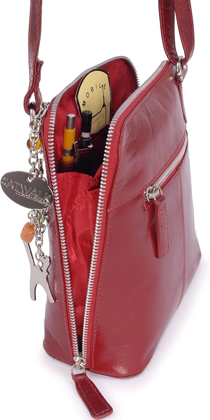 Catwalk Collection Handbags - Leder - Mittlere Grösse Umhängetasche/Schultertasche - ELEANOR Rot, Ro