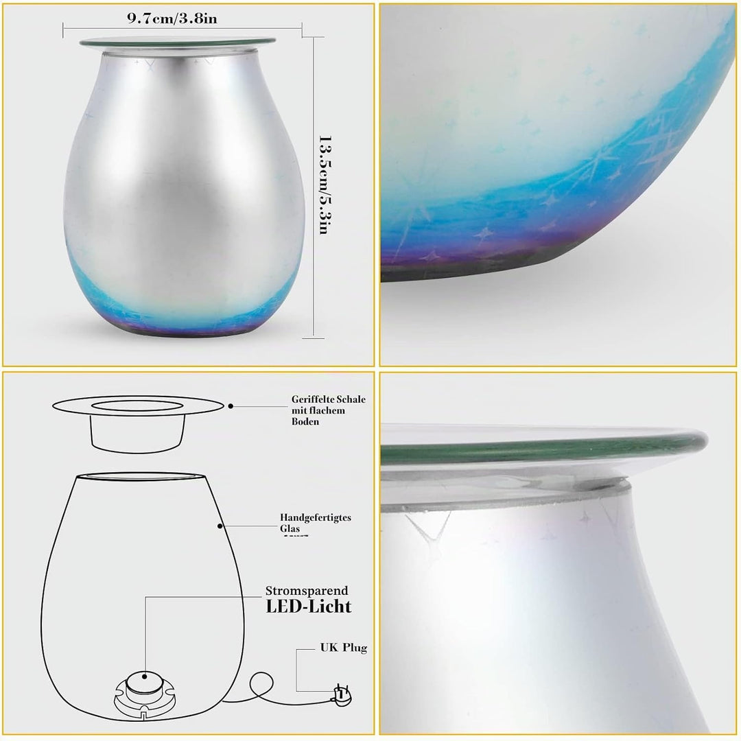 Duftlampe Elektrisch aus Glas, Elektrische Duftlampe für wachs, 3D-Feuerwerk Aromalampe, Touch Steue