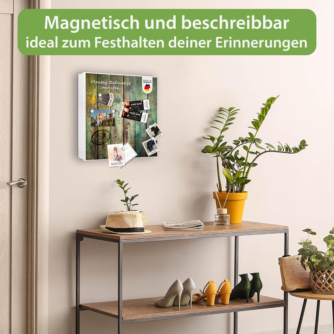 banjado® Grosser Schlüsselkasten Glas/Schlüsselbox 30cm x 30cm mit 50 Haken - Motiv Grünes Holz/Schl