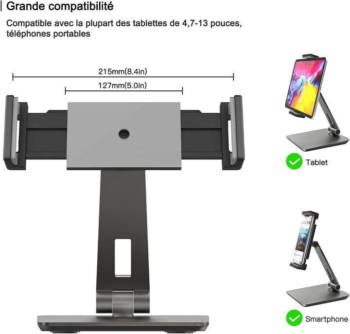 Tablet-Halterung, verstellbare Halterung aus Aluminium, hohe Festigkeit, 360 ° drehbar, geeignet für