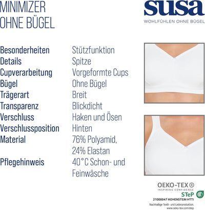 SUSA Minimizer BH Damen ohne Bügel I London I Damen-BHs mit Minimizer Schnittform, verkleinert die B