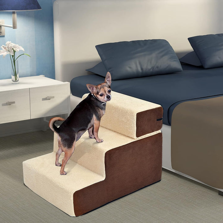PawHut Hundetreppe Katzentreppe Haustiertreppe 3 Stufen Haustier Plüsch Beige 54 x 40 x 39cm beige L