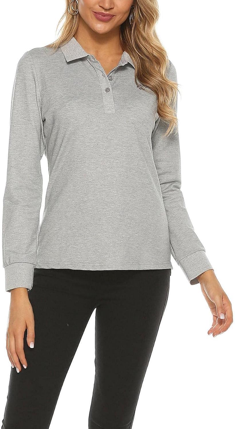 Damen Poloshirt Baumwolle Golf Wintershirt Langarm Oberteile Sports Training Polo mit Kragen, Floral