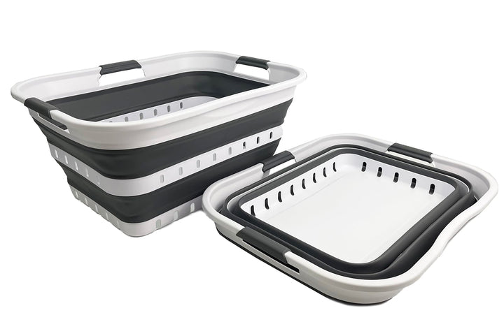 SAMMART 2er-Set 42L faltbarer Aufbewahrungskörbe/-behälter aus Kunststoff – zusammenklappbarer, plat