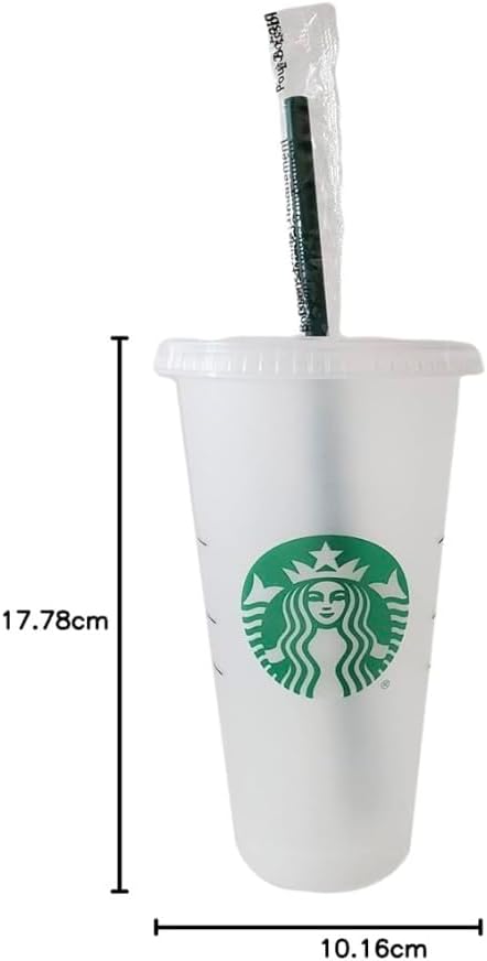 Starbucks Wiederverwendbare Trinkbecher aus Hartplastik, 680 ml, mit Deckel und grünem Strohhalm mit