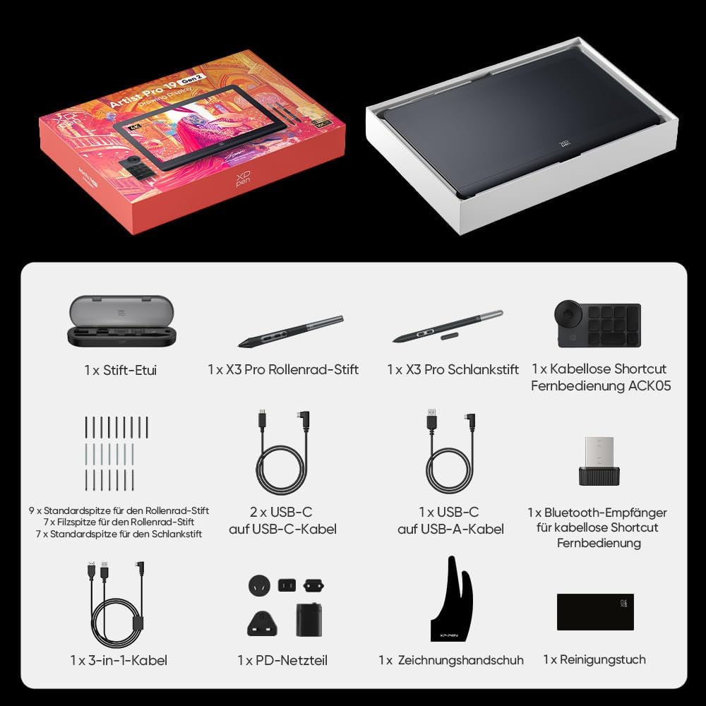 XPPen Artist Pro 19 (Gen 2) 4K Grafikdisplay, 156% sRGB Zeichnentablett, 18,4-Zoll-Bildschirm mit 16