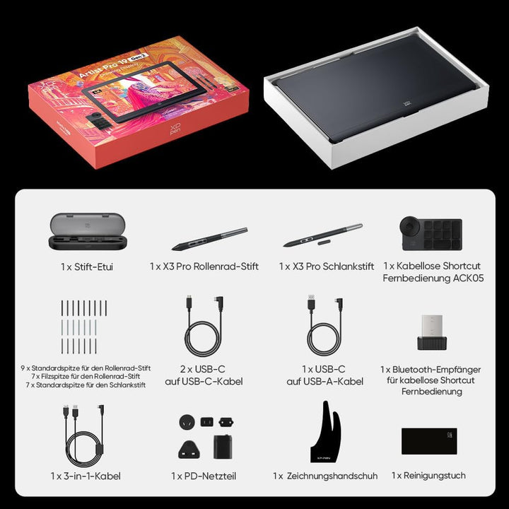 XPPen Artist Pro 19 (Gen 2) 4K Grafikdisplay, 156% sRGB Zeichnentablett, 18,4-Zoll-Bildschirm mit 16