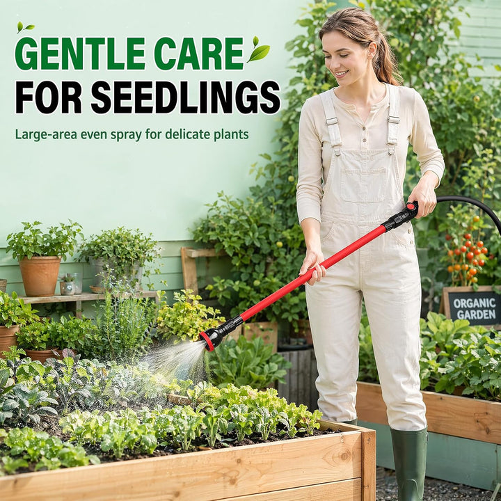 Garten Giessstab 75cm Biegsam, Gartenbrause mit 360° Schwenkkopf mit 10 Sprühmustern &amp; Sanftdusche f