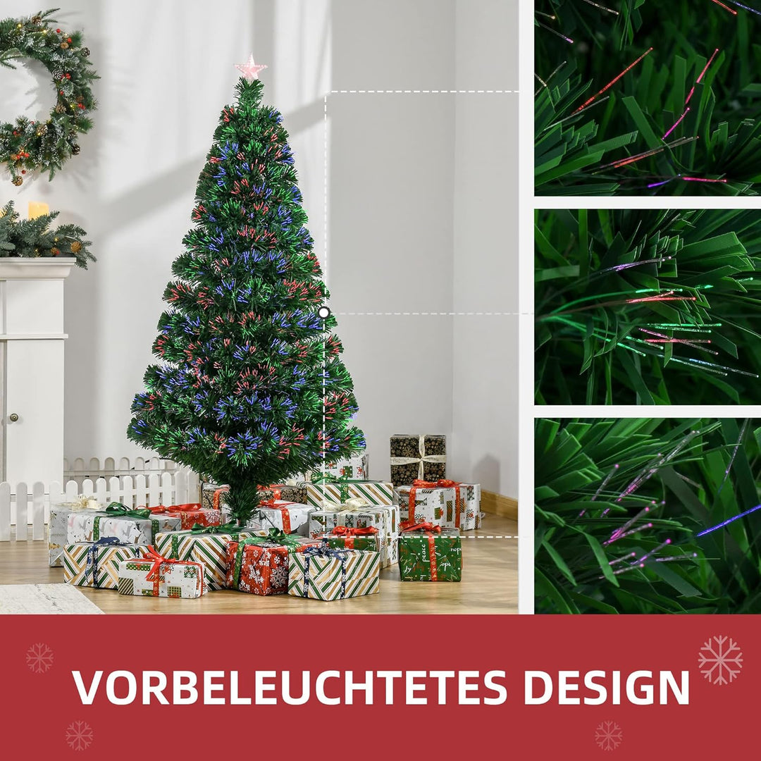 HOMCOM Künstlicher Weihnachtsbaum 150 cm mit Glasfaser künstlich Tannenbaum mit LED Beleuchtung, 180
