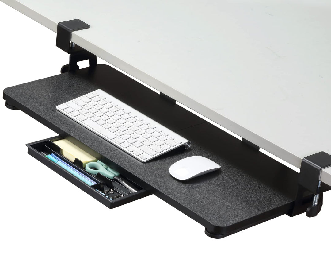 ETHU Tastaturablage, 68 x 30 cm grosse Tastaturablage unter dem Schreibtisch mit C-Klemmhalterung, C