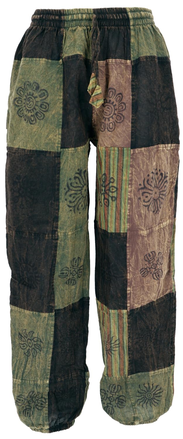 GURU SHOP Aladinhose, Patchwork, Unikat Pluderhose, Boho Hose, Damen 38 Grün, 38 Grün
