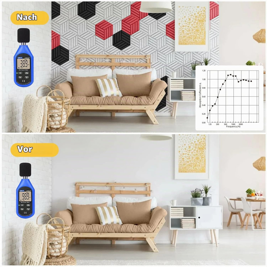 Hexagon Akustikplatten selbstklebend 12 Stück I Schallabsorber Schallschutz mit hoher Dichte für Wan