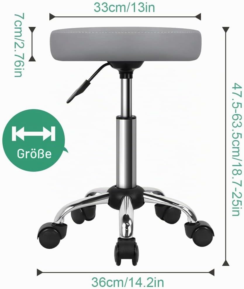 FURWOO Mehrzweck Rollhocker Rundhocker mit Rollen für Spa Verstellbarer Zeichenhocker (grau), Grau