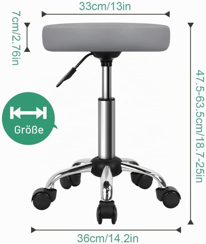 FURWOO Mehrzweck Rollhocker Rundhocker mit Rollen für Spa Verstellbarer Zeichenhocker (grau), Grau