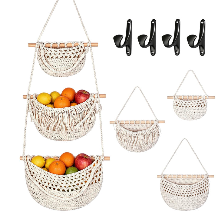 Hanging Fruit Basket, Obstkorb Hängend 3 Stöckig mit Haken