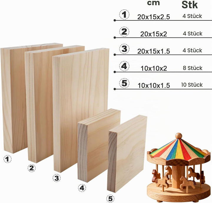 Pyroclasia 4 Stück Holzwürfel 20X15X1.5cm Unlackierte Holzblöcke Holzbretter zum Basteln Holzblock H